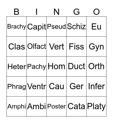 Medical Terminology Bingo Card