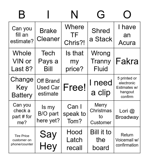 In - Say Hey / Out - Are You Chris? Bingo Card
