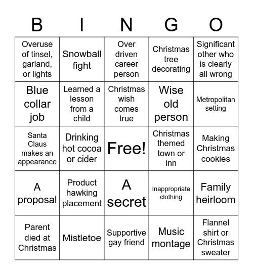 Christmas Movie Bingo Card