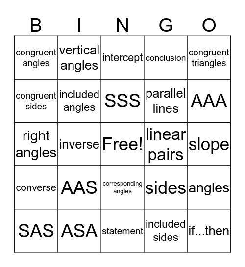 Geometry Bingo Card