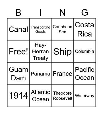 Panama Canal Bingo Card