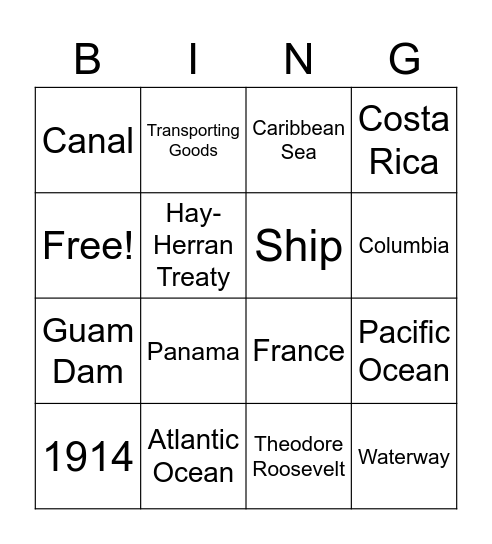 Panama Canal Bingo Card