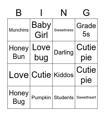 Ms B. Bingo Card