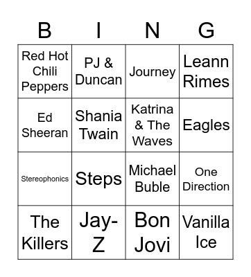 Music Bingo Card
