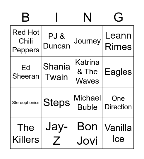 Music Bingo Card
