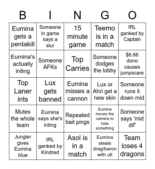 Eumina Bingo Card