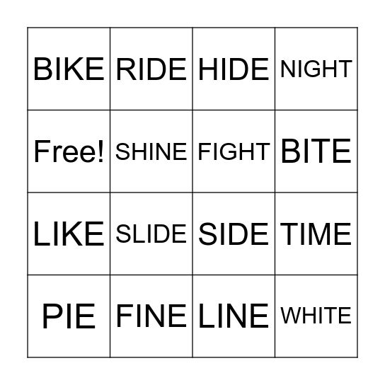 LONG I PRACTICE Bingo Card