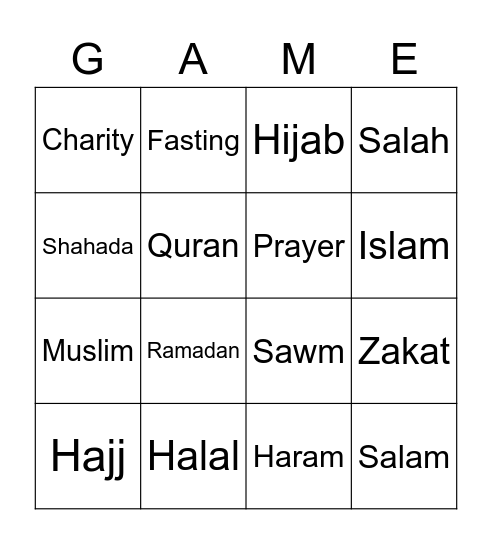 Islamic Bingo Card