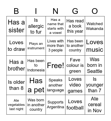 Getting to Know You Bingo Card