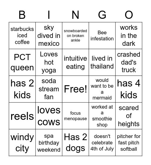 POG Mingle Jingle Bingo Card