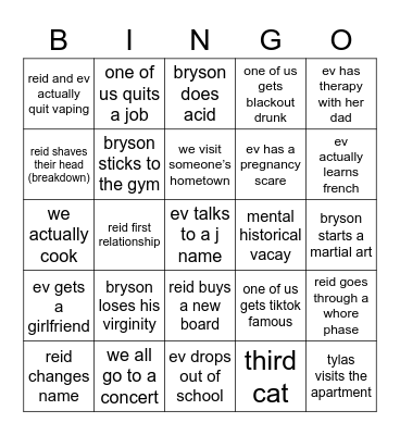 Roommates 2023 Bingo Card