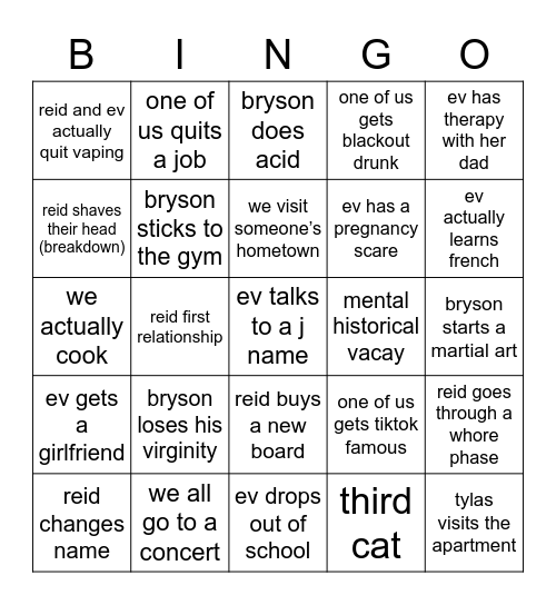 Roommates 2023 Bingo Card