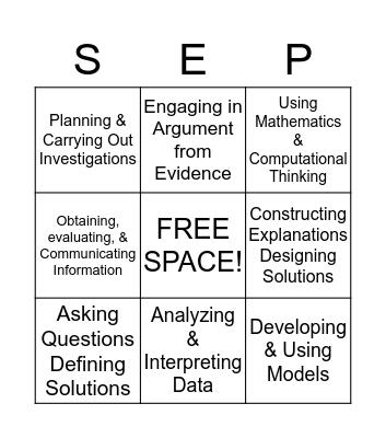 Science and Engineering Practices Bingo Card