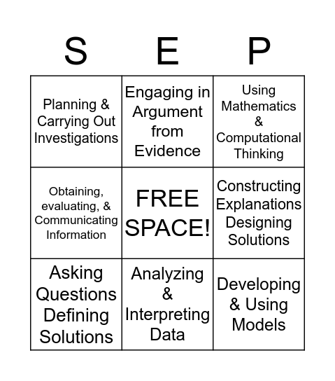 Science and Engineering Practices Bingo Card