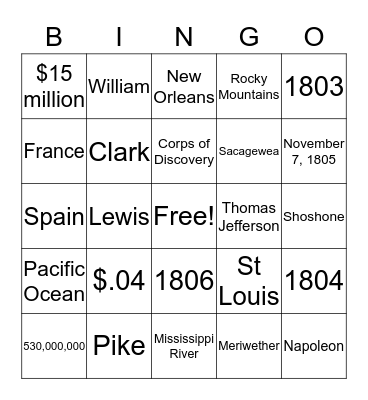 Louisiana Purchase Bingo Card