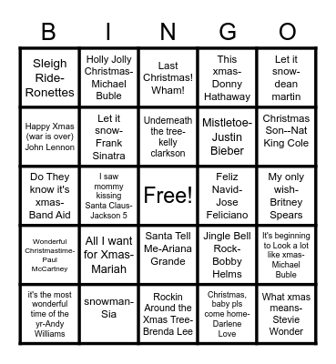 Christmas Mixtape Bingo Card