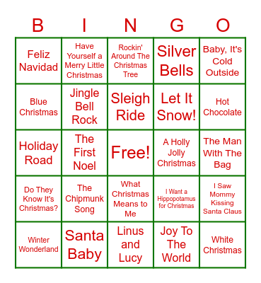 Christmas Song BINGO Card