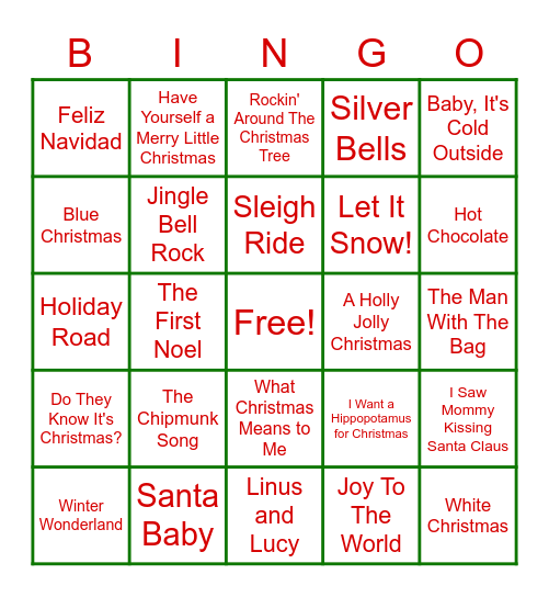 Christmas Song BINGO Card