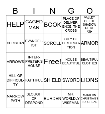 PILGRIM'S PROGRESS Bingo Card