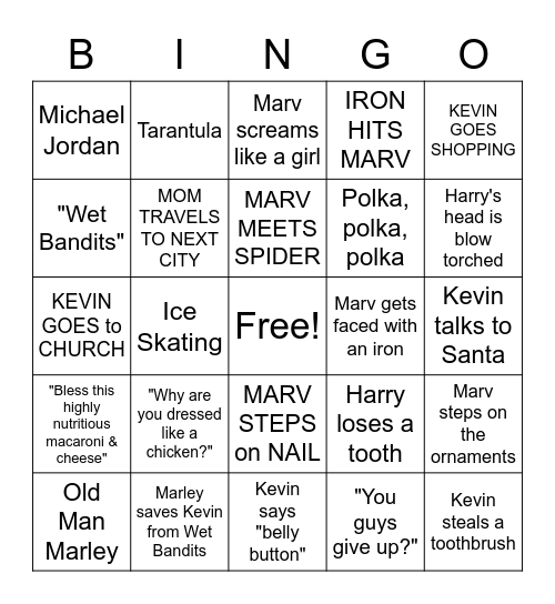 HOME ALONE Bingo Card