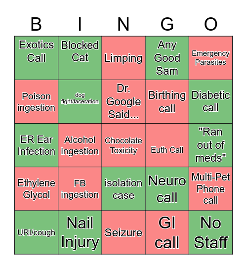 Veterinary Christmas BINGO Card