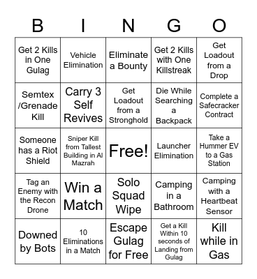 Warzone 2.0 Day 2 Bingo Card