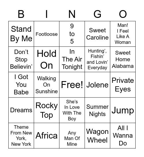 Mixed Music Bingo Card