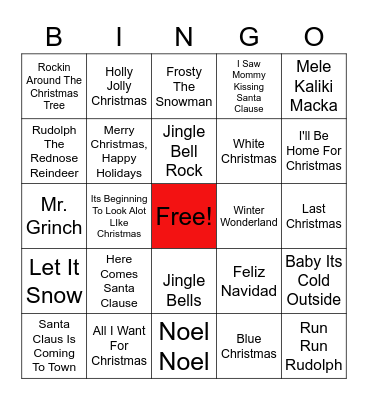 Christmas Song Bingo Card