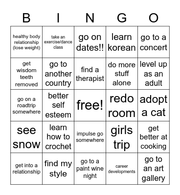 grayces 2023 bucket list🥂 Bingo Card