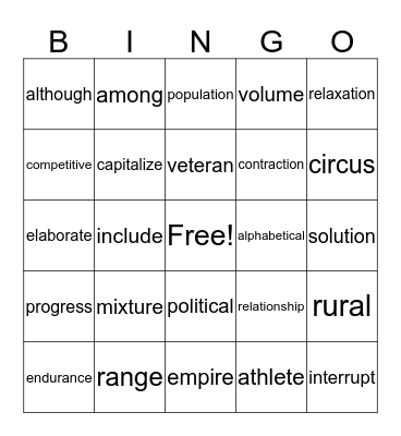 Untitled Bingo Card