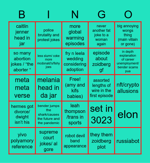 Futurama Bingo Card