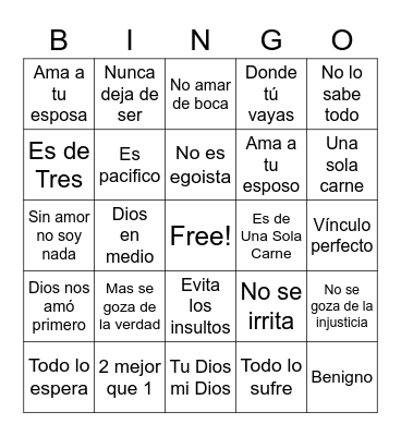 Bingo Matrimonial Bíblico Bingo Card