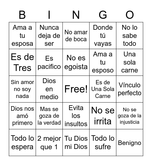 Bingo Matrimonial Bíblico Bingo Card