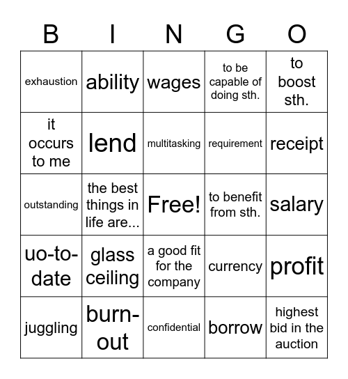 Vocabulary - lesson nr 2 Bingo Card