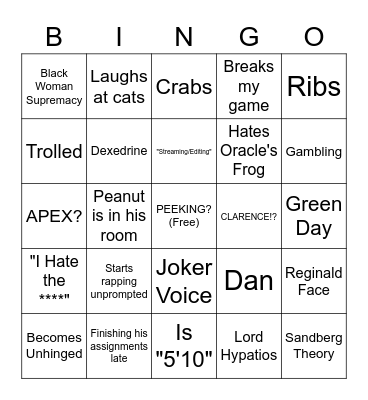 Reginald Bingo Card