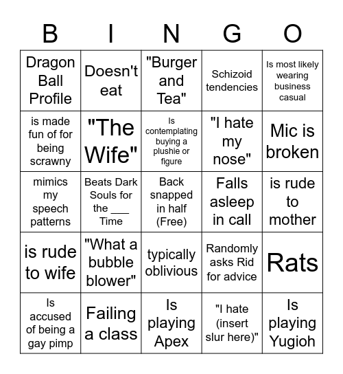 Pringle Bingo Card