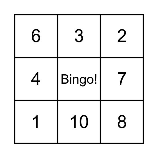 Bingo: Número 1-10 Bingo Card