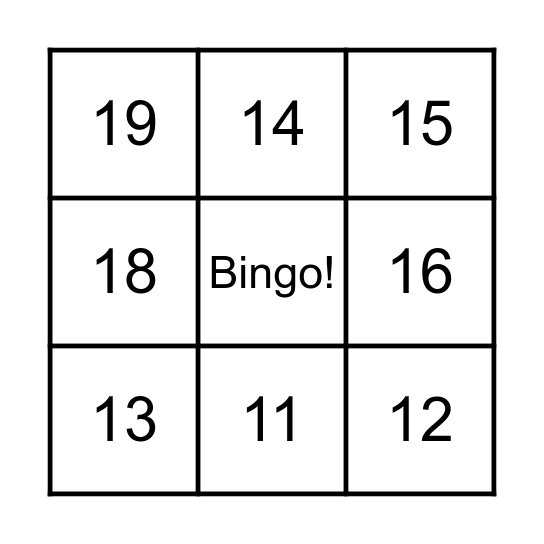 Bingo: Número 10-20 Bingo Card