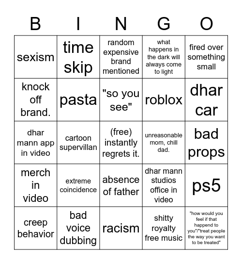 Dhar mann bingo v4.0 Bingo Card