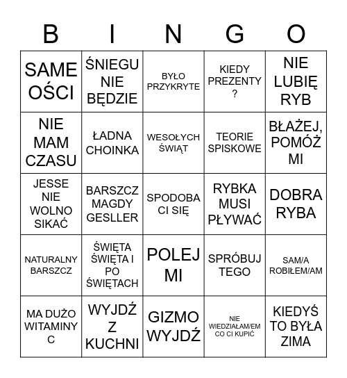 ŚWIĄTECZNE BINGO Card