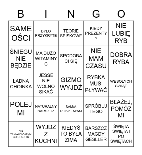 ŚWIĄTECZNE BINGO Card