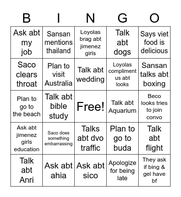 Plastikan Dinner Bingo Card