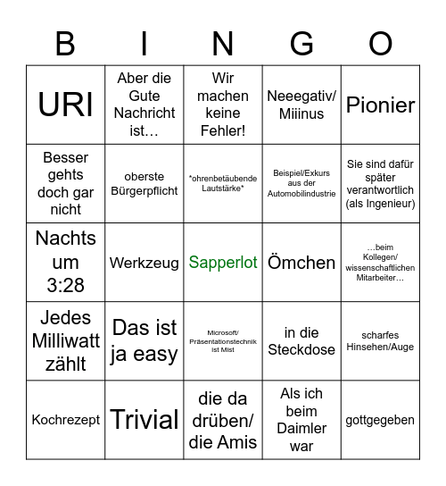 Krieger Bingo Card