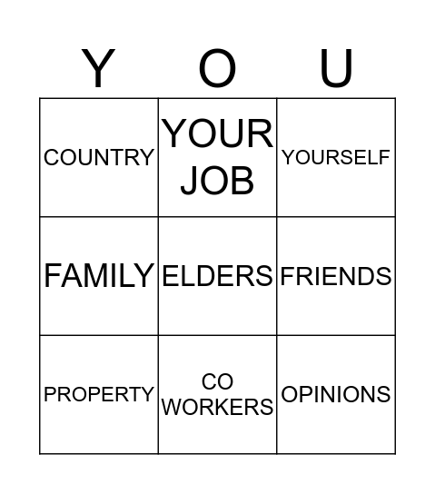 RESPECT Bingo Card