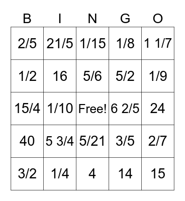 Equivalent Fractions and Simplest Form Bingo Card