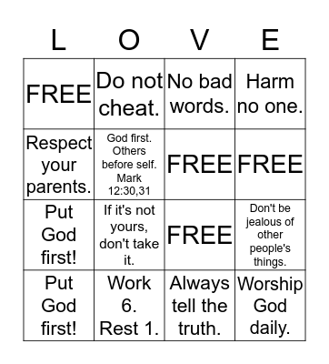 God's Top Ten Bingo Card