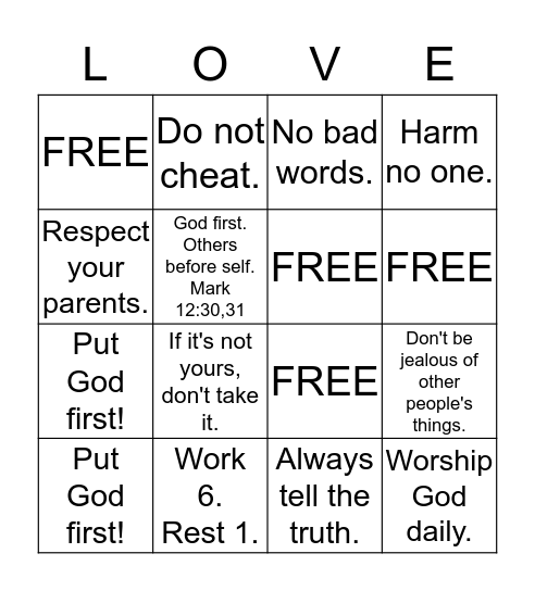 God's Top Ten Bingo Card