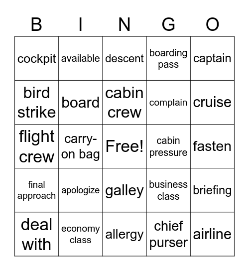 Airline Bingo Card