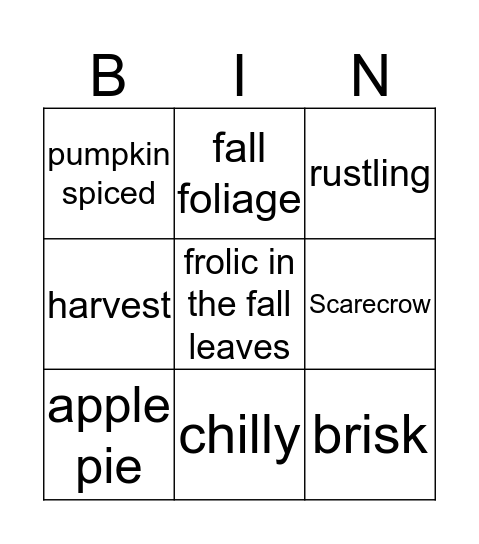 Think Fall Bingo Card