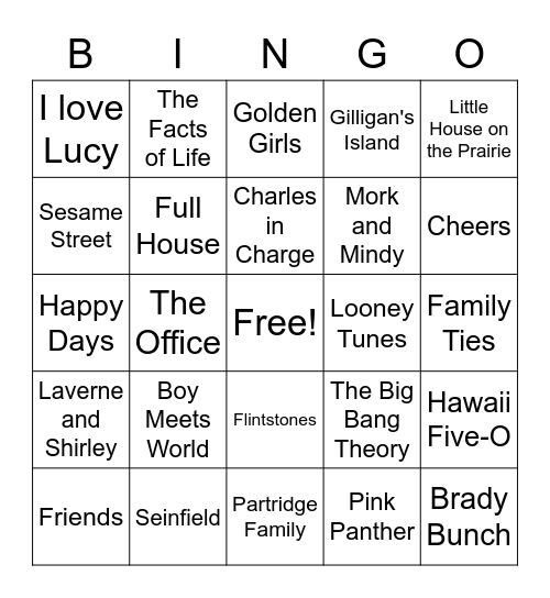 Sitcom Singo Bingo Card